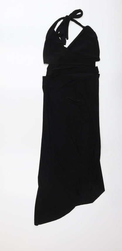 PRETTYLITTLETHING Womens Black Polyester Trapeze & Swing Size 12 Halter Pullover