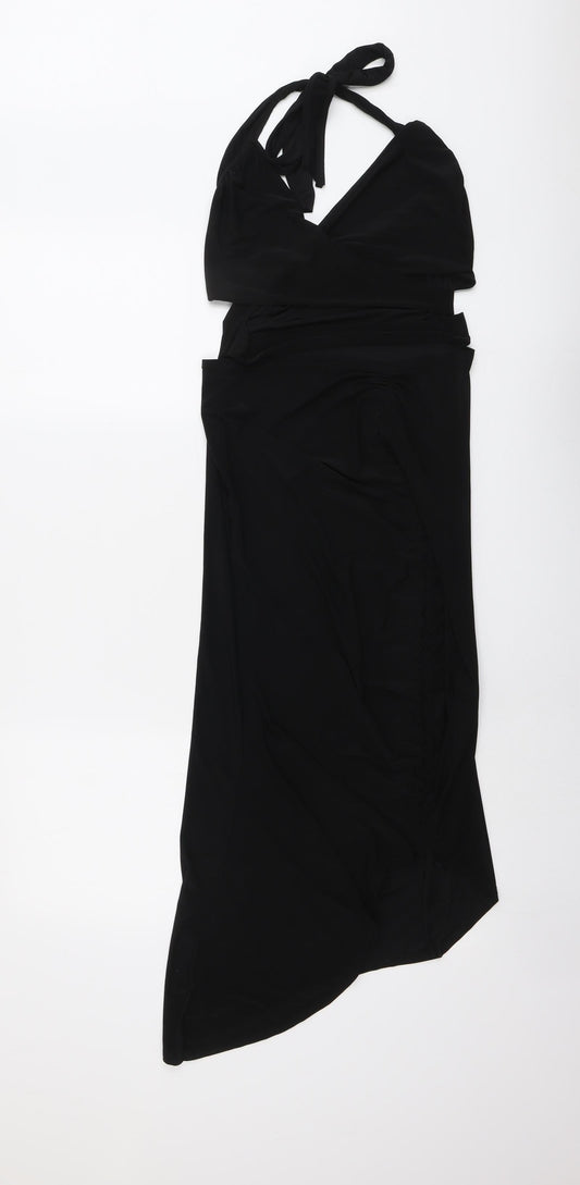 PRETTYLITTLETHING Womens Black Polyester Trapeze & Swing Size 12 Halter Pullover