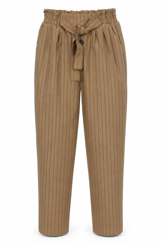 Stradivarius Womens Brown Striped Polyester Trousers Size S Regular - Tie Front Detail