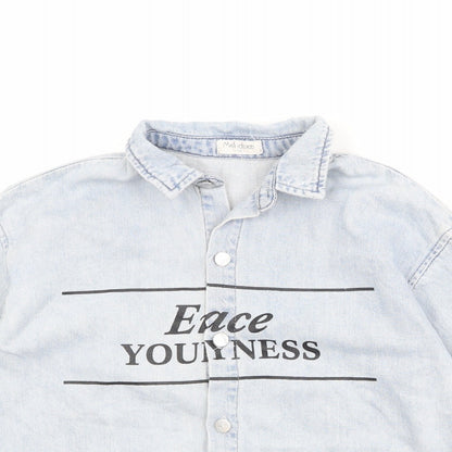 MW Kids Boys Blue Paisley Cotton Basic Button-Up Size 11 Years Collared Button - Slogan