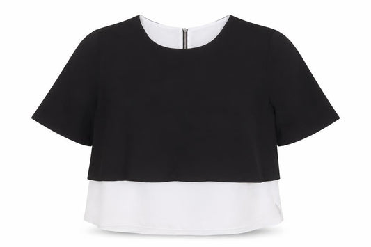 TanJay Womens Black Polyester Cropped Blouse Size 14 Round Neck