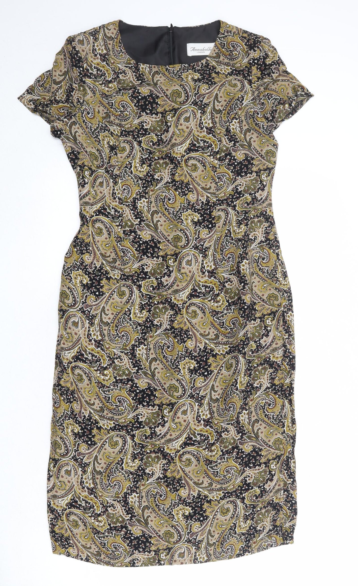 Annabelle Womens Multicoloured Paisley Viscose Sheath Size 10 Boat Neck Zip