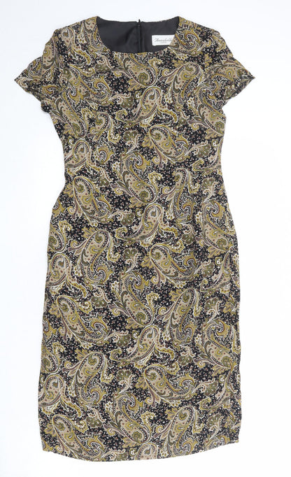 Annabelle Womens Multicoloured Paisley Viscose Sheath Size 10 Boat Neck Zip