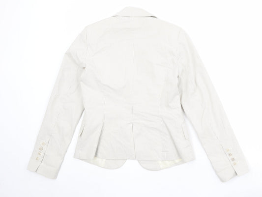 H&M Womens Ivory Striped Cotton Jacket Blazer Size 10