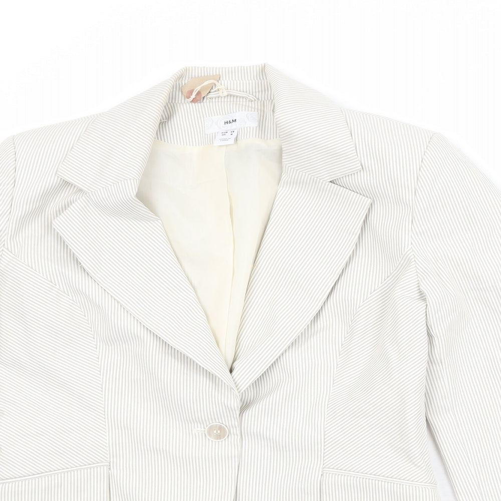 H&M Womens Ivory Striped Cotton Jacket Blazer Size 10