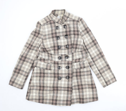 RJR.John Rocha Womens Beige Geometric Overcoat Coat Size 10 Button