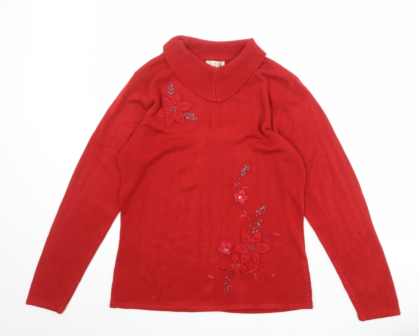 Dixie Womens Red Roll Neck Acrylic Pullover Jumper Size S - Size S/M