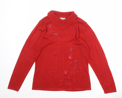 Dixie Womens Red Roll Neck Acrylic Pullover Jumper Size S - Size S/M