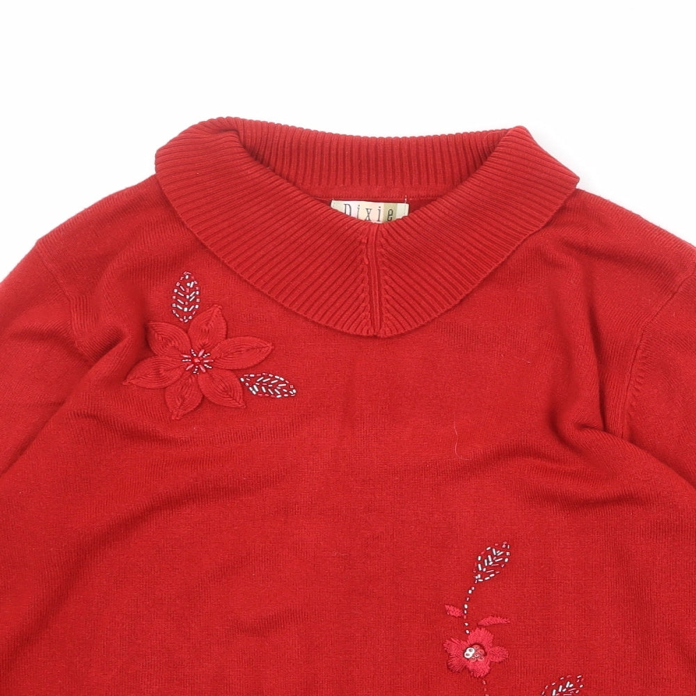Dixie Womens Red Roll Neck Acrylic Pullover Jumper Size S - Size S/M