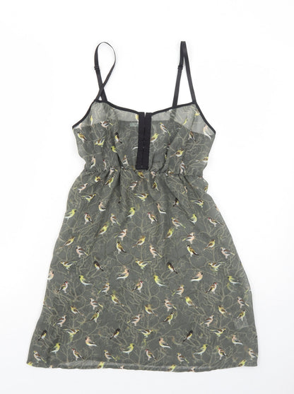 Kimchi Blue Womens Green Geometric Polyester Slip Dress Size XS Square Neck Hook & Eye - Bird Pattern