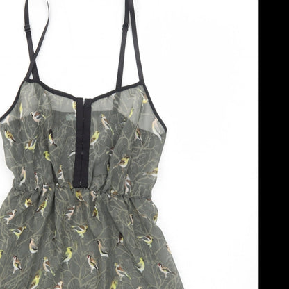 Kimchi Blue Womens Green Geometric Polyester Slip Dress Size XS Square Neck Hook & Eye - Bird Pattern