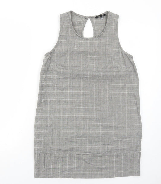 River Island Womens Grey Plaid Camel Shift Size 8 Round Neck Button