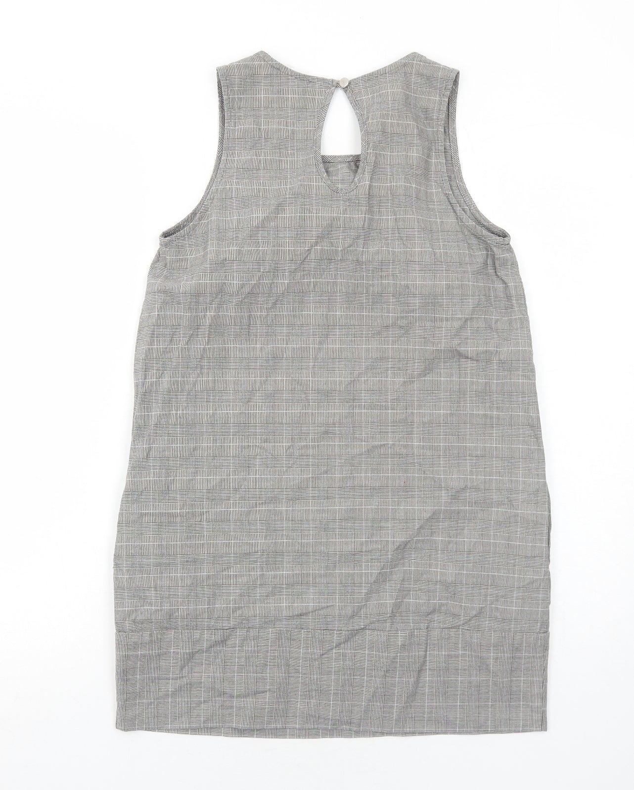 River Island Womens Grey Plaid Camel Shift Size 8 Round Neck Button