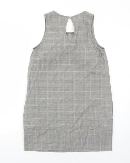 River Island Womens Grey Plaid Camel Shift Size 8 Round Neck Button