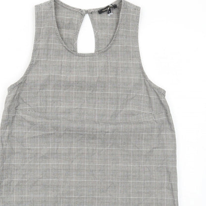 River Island Womens Grey Plaid Camel Shift Size 8 Round Neck Button