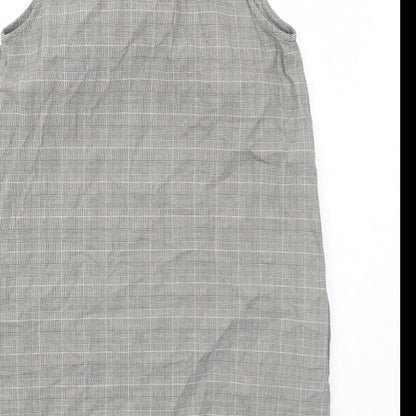River Island Womens Grey Plaid Camel Shift Size 8 Round Neck Button