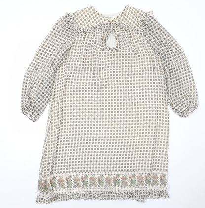 Max Studio Womens Ivory Geometric Polyester Shift Size M V-Neck Button