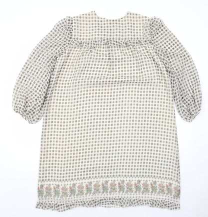 Max Studio Womens Ivory Geometric Polyester Shift Size M V-Neck Button