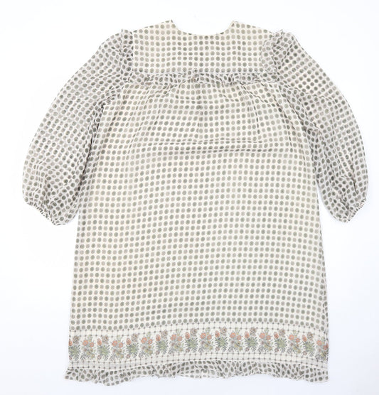 Max Studio Womens Ivory Geometric Polyester Shift Size M V-Neck Button