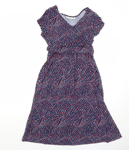 JoJo Maman Bébé Womens Blue Geometric Viscose Trapeze & Swing Size S V-Neck Pullover