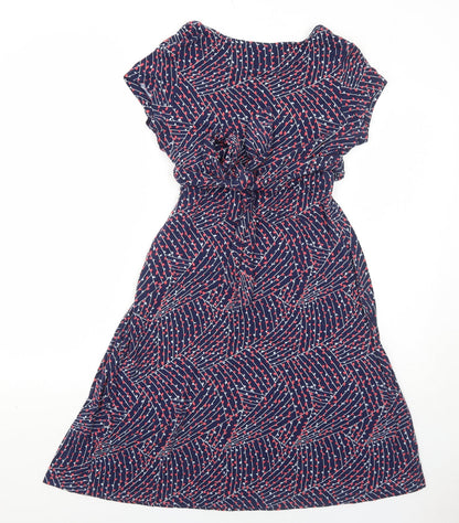 JoJo Maman Bébé Womens Blue Geometric Viscose Trapeze & Swing Size S V-Neck Pullover