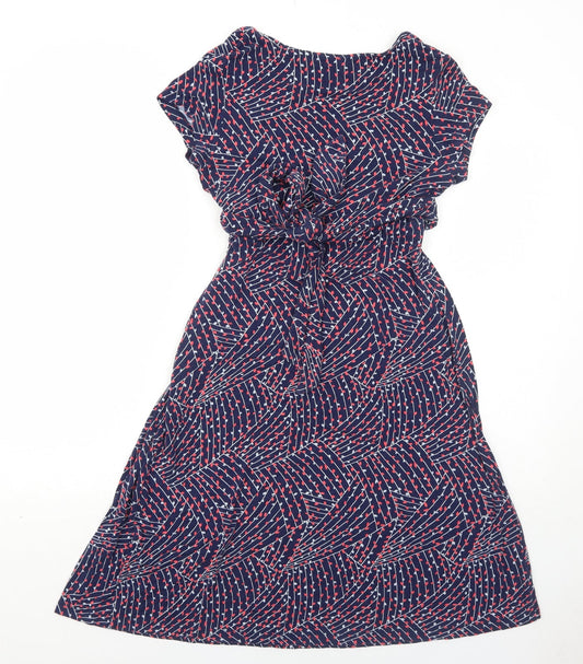 JoJo Maman Bébé Womens Blue Geometric Viscose Trapeze & Swing Size S V-Neck Pullover