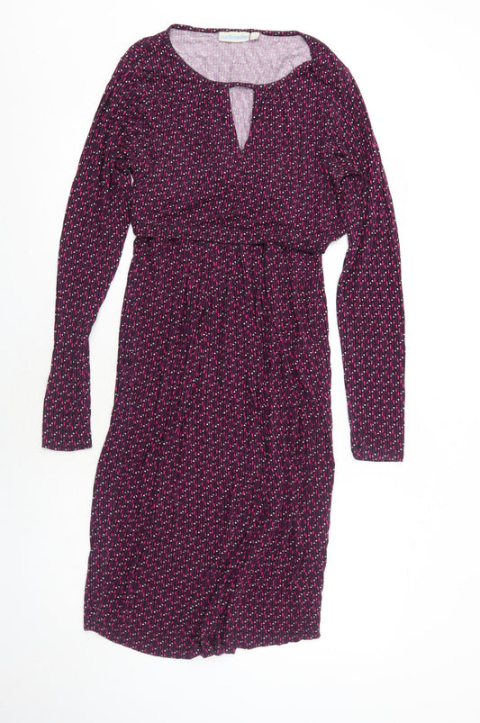 JoJo Maman Bébé Womens Purple Geometric Viscose A-Line Size S Boat Neck Pullover - Keyhole Neck