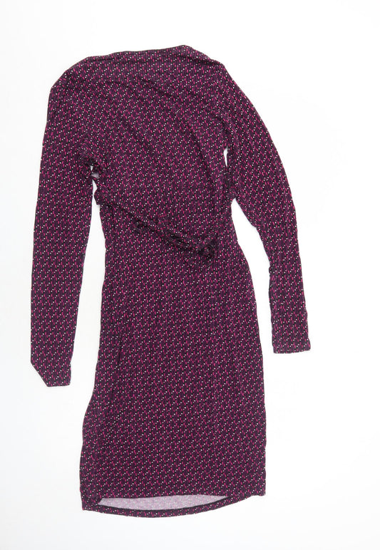 JoJo Maman Bébé Womens Purple Geometric Viscose A-Line Size S Boat Neck Pullover - Keyhole Neck