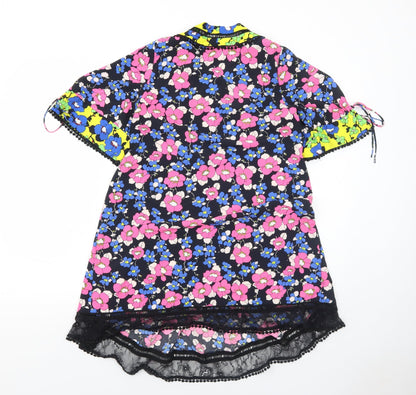 Topshop Womens Multicoloured Floral Polyamide Trapeze & Swing Size 8 V-Neck Pullover