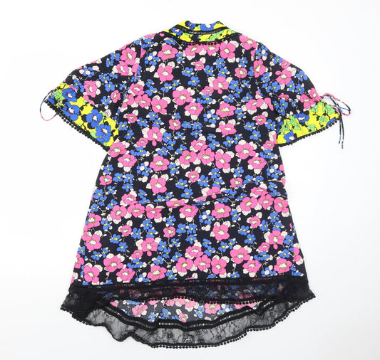 Topshop Womens Multicoloured Floral Polyamide Trapeze & Swing Size 8 V-Neck Pullover