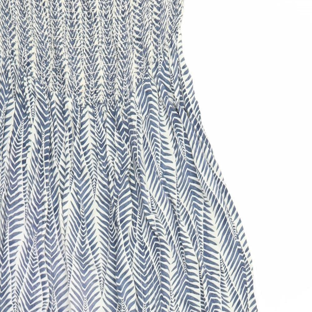 Moolooa Womens Blue Geometric Rayon Trapeze & Swing Size 10 Off the Shoulder Pullover