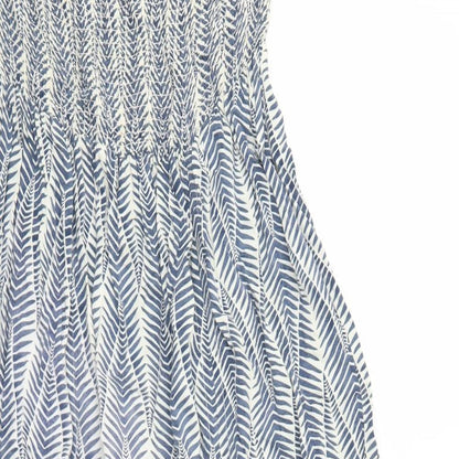 Moolooa Womens Blue Geometric Rayon Trapeze & Swing Size 10 Off the Shoulder Pullover