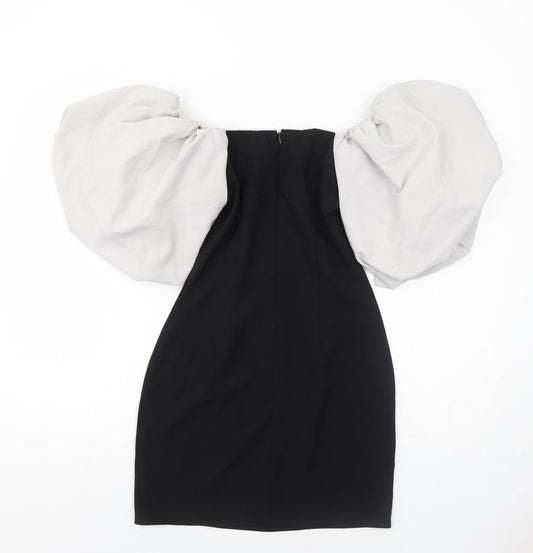 Misspap Womens Black Colourblock Polyester Bodycon Size 8 Square Neck Zip