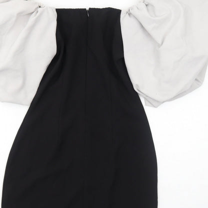 Misspap Womens Black Colourblock Polyester Bodycon Size 8 Square Neck Zip