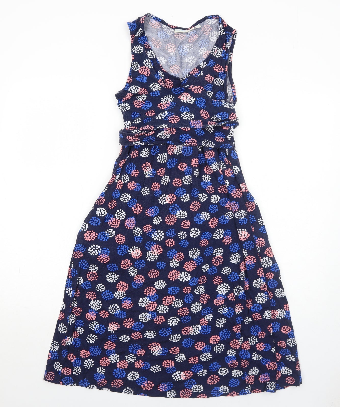 JoJo Maman Bébé Womens Blue Geometric Viscose Trapeze & Swing Size S Round Neck Pullover