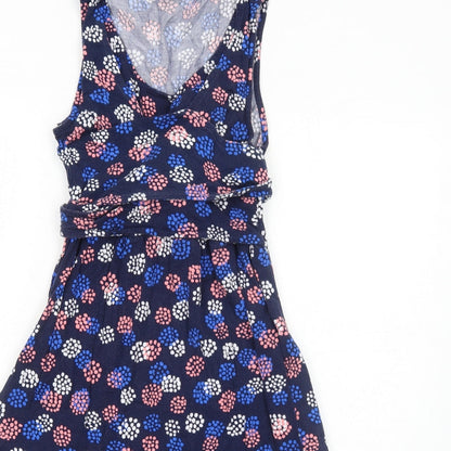 JoJo Maman Bébé Womens Blue Geometric Viscose Trapeze & Swing Size S Round Neck Pullover