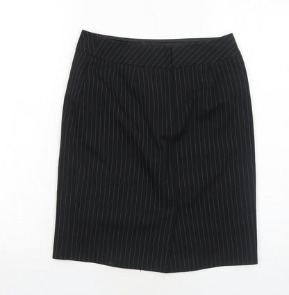 Dorothy Perkins Womens Black Striped Polyester A-Line Skirt Size 8 Regular Zip