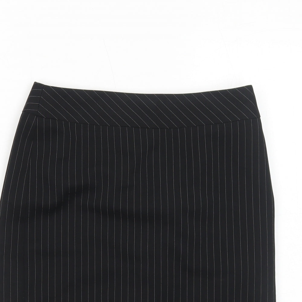 Dorothy Perkins Womens Black Striped Polyester A-Line Skirt Size 8 Regular Zip