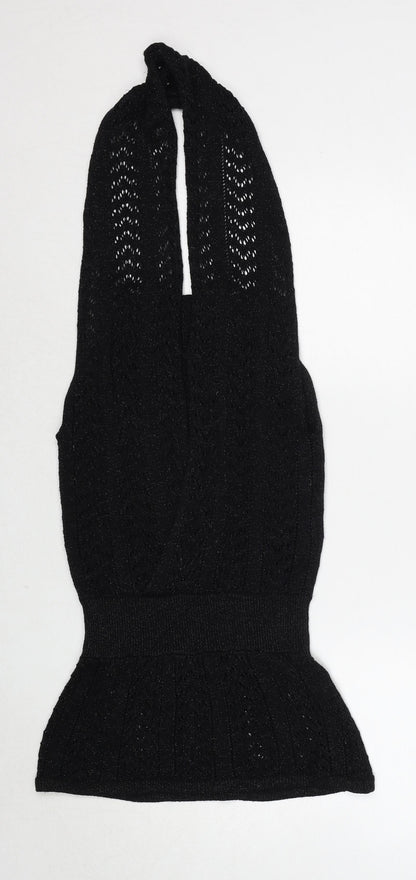 Anges Womens Black V-Neck Viscose Vest Jumper Size 10 - Size 10-12