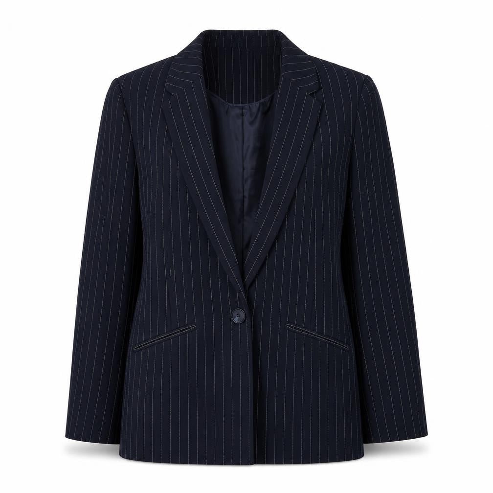 Oasis Womens Blue Striped Polyester Jacket Suit Jacket Size 10