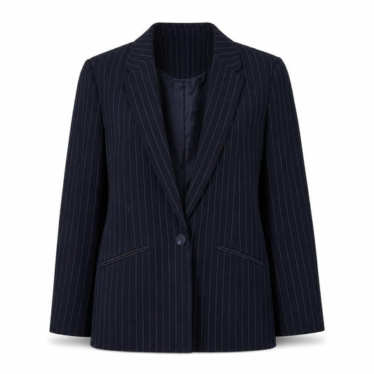 Oasis Womens Blue Striped Polyester Jacket Suit Jacket Size 10