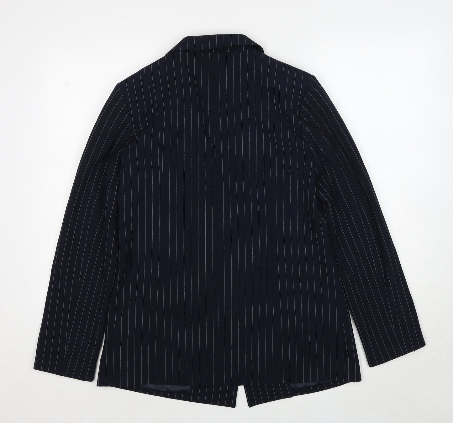 Oasis Womens Blue Striped Polyester Jacket Suit Jacket Size 10