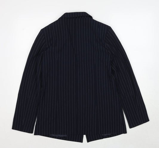 Oasis Womens Blue Striped Polyester Jacket Suit Jacket Size 10
