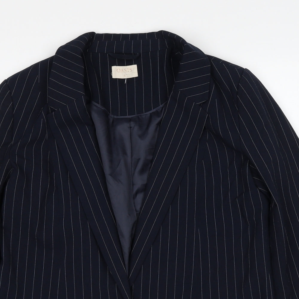 Oasis Womens Blue Striped Polyester Jacket Suit Jacket Size 10