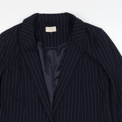 Oasis Womens Blue Striped Polyester Jacket Suit Jacket Size 10