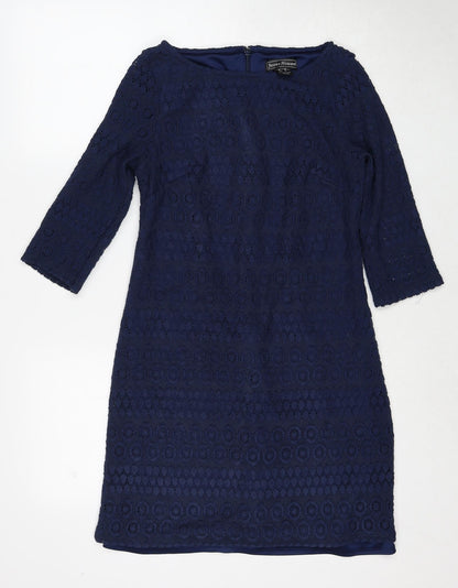 Jessica Howard Womens Blue Polyester Shift Size 10 Boat Neck Zip