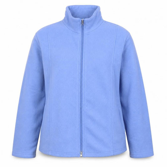 Front view of Anne de Lancey women’s blue jacket, size M, zip