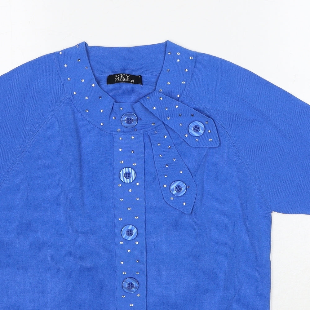 Womens UK Size S Sky Design Blue Cardigan Jumper