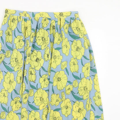 Louche Womens Yellow Floral Polyester Swing Skirt Size 10 Zip