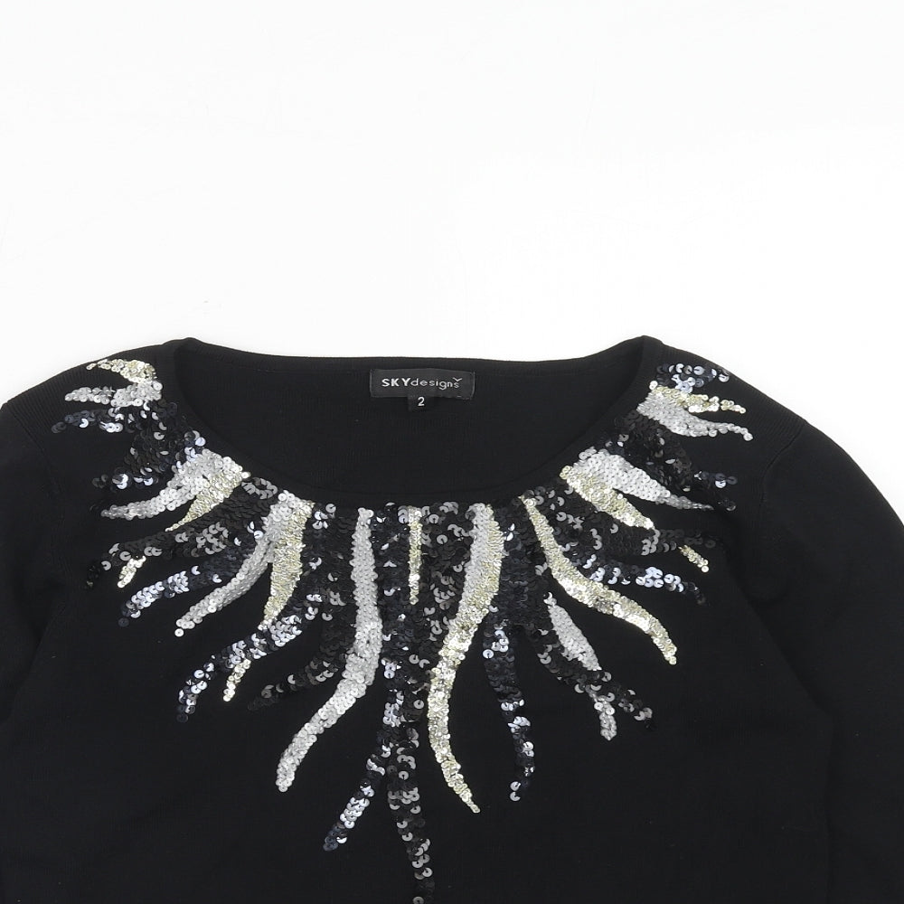 Womens UK Size S Sky Design Black Pullover Jumper